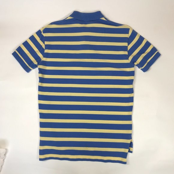Polo Ralph Lauren Short Sleeve Shirt Mens SM Blue Yellow Striped 2 Button Collar - Picture 5 of 5